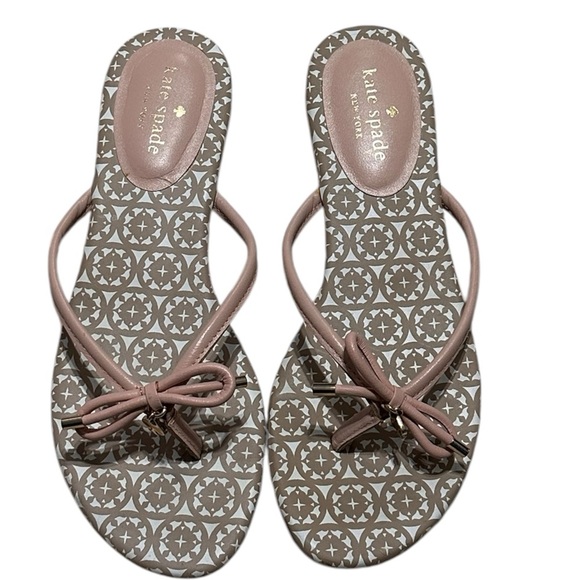 Kate Spade New York Mystic Bow Thong Sandals, Tan and Pink, Size 8 1/2 - Picture 1 of 4